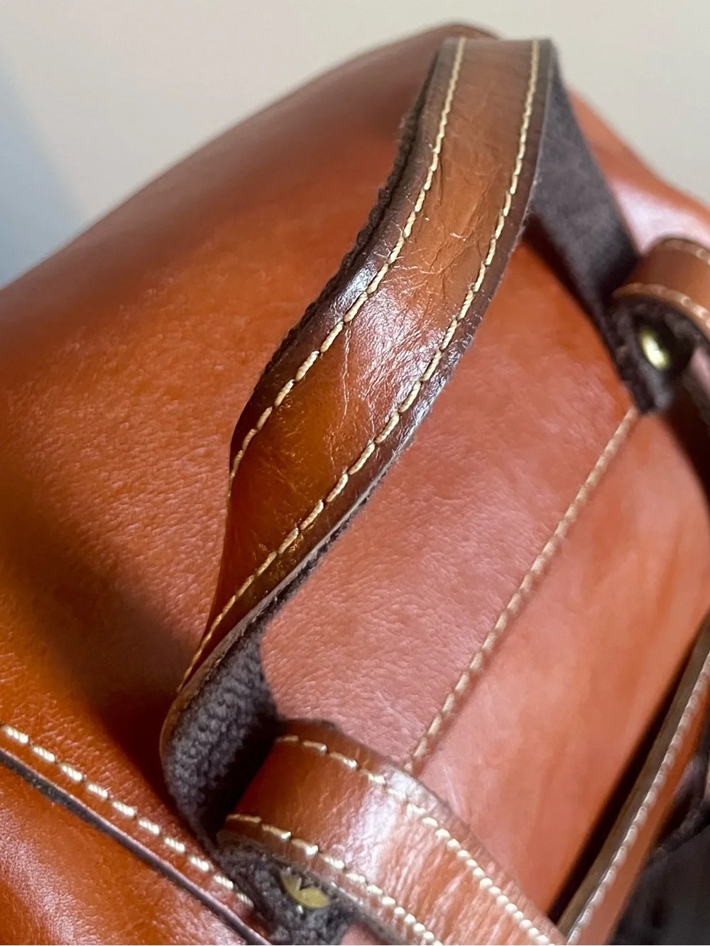Patricia Nash Casape Cognac Brown Leather Drawstring Backpack